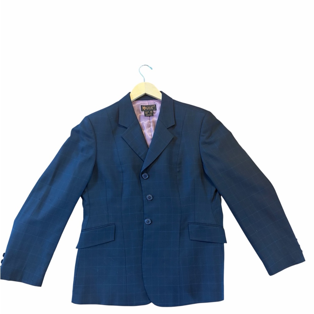 Ariat Navy Blue Plaid Wool Blend Equestrian Show Coat Jacket Size 18R